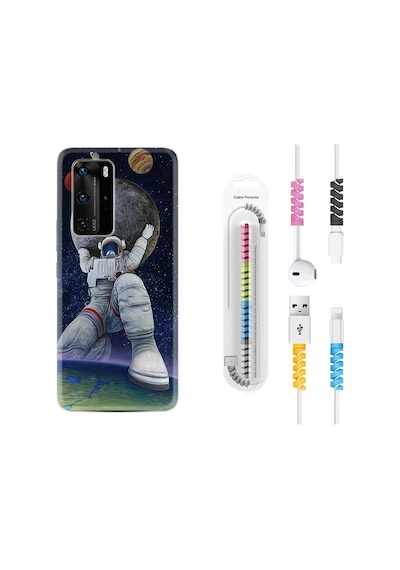 Huawei P40 Pro Kılıf Kablo Koruyuculu Astronot Ve Dünya 1759