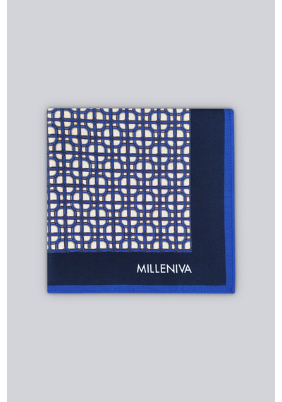 Milleniva Zincir Desenli Mavi Beyaz 70x70 Soft Touch Mat Kare Fular
