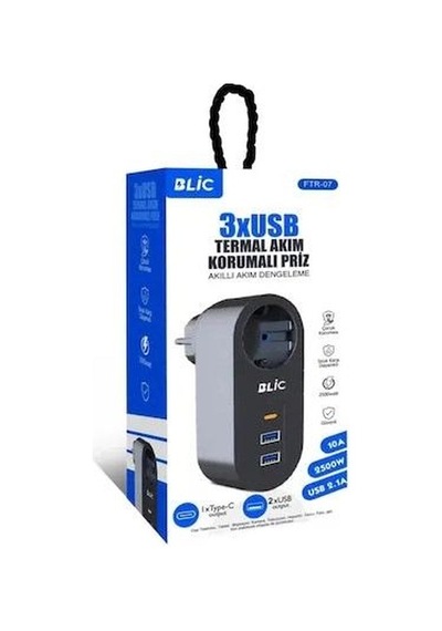Ftr-07 2xusb 1xtypec Termal Akım Korumalı Isıya Dayanıklı Tekli Priz 11318708