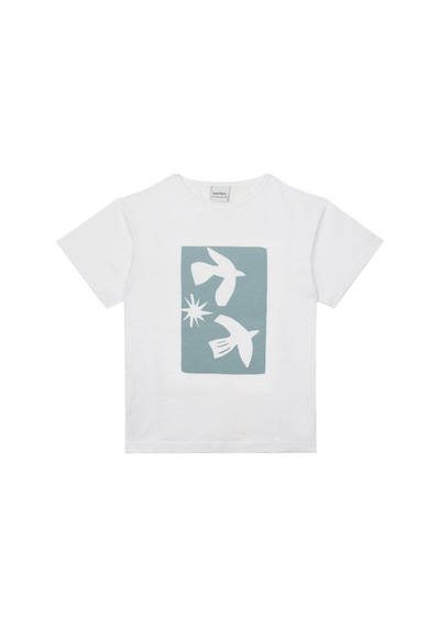 Antebies Organik, Beyaz, Sky Kuş Baskılı Kısa Kollu Erkek Çocuk Tshirt