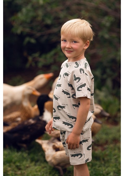 Antebies Organik Gots Sertifikalı Yeşil Timsah Desenli Beli Lastikli Tshirt Şort Erkek Çocuk Pijama Takımı Antebies Organik Gots Sertifikalı Yeşil Timsah Desenli Beli Lastikli Tshirt Şort Erkek Çocuk Pijama Takımı