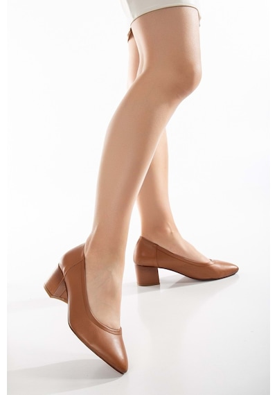 Analin Shoes Kadın Hakiki Deri Klasik Topuklu Ayakkabı Taba