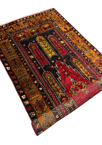El Dokuma Eski Büyük Yahyalı Halısı 123x265 Kök Boya %100 Yün Halı Kırmızı