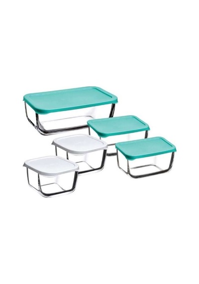 3 Adet Paşabahçe Snowbox Saklama Kabı Seti 5'li Yeşil Çok Renkli