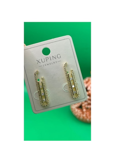 Xuping 14 Ayar Renginde Çivi Model Zirkon Taşlı Çelik Küpe Altın