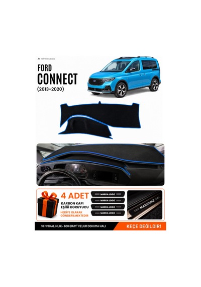 Ford Tourneo Connect 2023-2026 Uyumlu Torpido Örtüsü, Torpido Kılıfı - Siyah-mavi - Fo024