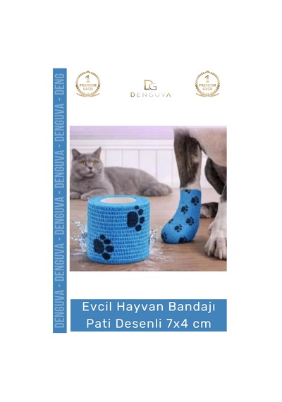 Sargıbandı Pati Desenli Kohezif Bandaj Kedi Köpek Medikal Sargı Bandı Esnek Suya Dayanıklı 7x4 Cm -