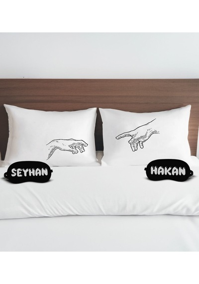 Bk Gift Kişiye Özel Sevgili Tasarımlı Pamuklu Yastık Kılıfı Ve Göz Bandı Çift Uyku Seti-14, Tasarım Ev Tekstili, Uyku Bandı, Ev Hediyesi