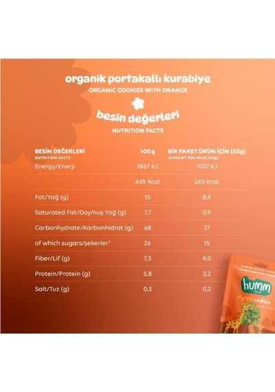 Humm Organic Organik Portakallı Kurabiye 55 G