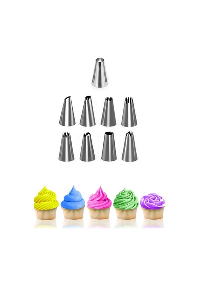 Krema Sıkma Torbası Seti 10 Parça Çelik Pasta Krema Torbası Kek Süsleme Kurabiye Muffin Kalıbı Tart Diğer