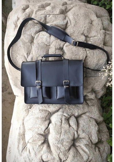 Nyc Giyim Tekstil Hakiki Dana Derisi El Dikişli Deri Evrak Çantası, Omuz Askılı, Çok Gözlü, 35x26x9 Cm, Laptop Ve Tablet İçin İdeal,siyah,kahve,taba Carzy Renk Seçenekleriyle,
