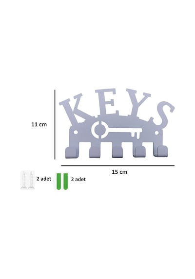 Aju Anahtar Askılığı Keys Yazılı Dekoratif Metal Tasarım Anahtarlık Paslanmaz Hediyelik Beyaz Beyaz