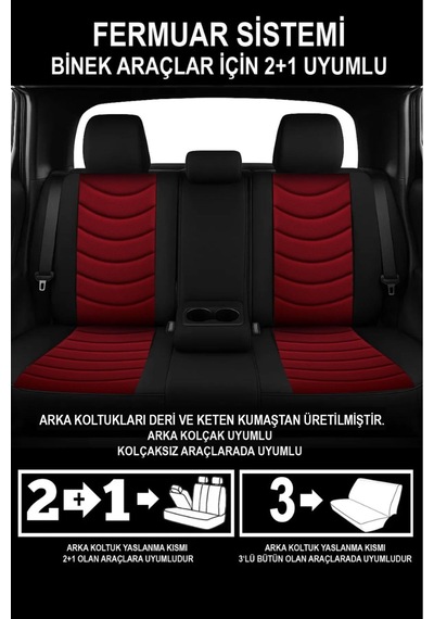 Panther Serisi Keten Kumaş Oto Koltuk Kılıfı Hyundai İ20-i30-accent-blue-era-getz Uyumlu Bordo