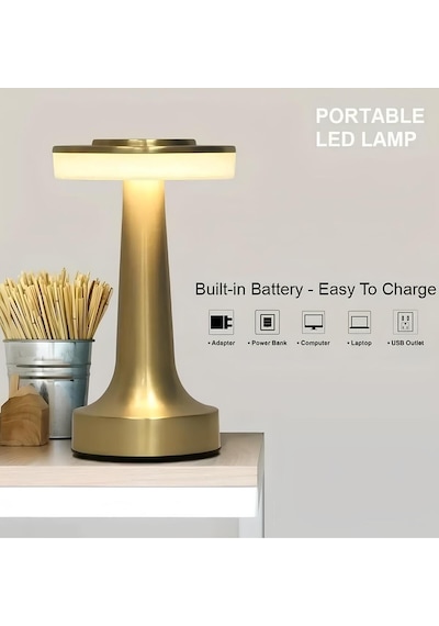 Şarjlı Dokunmatik Gold Masa Lambası Modern Led Abajur Masa Lambas