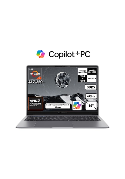 Asus Expertbook P3 PM3406CKA-LY0056HMF4 Ryzen Aı 7-350 48 GB 1 TB SSD Amd Radeon Graphics 14" Wuxga Free Dos Dizüstü Bilgisayar