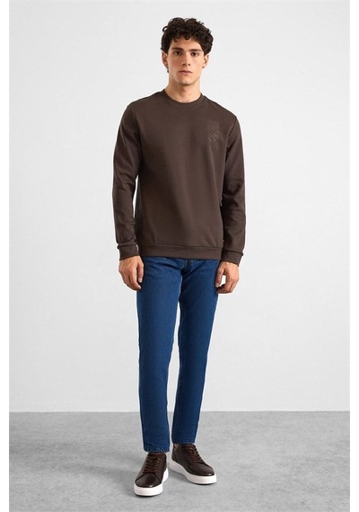 Süvari Koyu Kahve Regular Düz Baskılı İnterlok Bisiklet Yaka Cepsiz Sweatshirt Ssw2013700006-kh9 Koyu Kahverengi