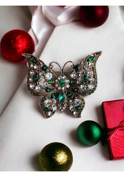 Black Diamond Swarovski Taşlı Kelebek Broş Metalik