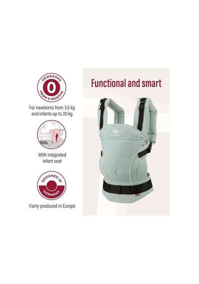Manduca First Ergonomik Bebek Taşıyıcı 3 Taşıma Pozisyonu, Ayarlanabilir ve Konforlu Portbebe Nane Tek Ebat