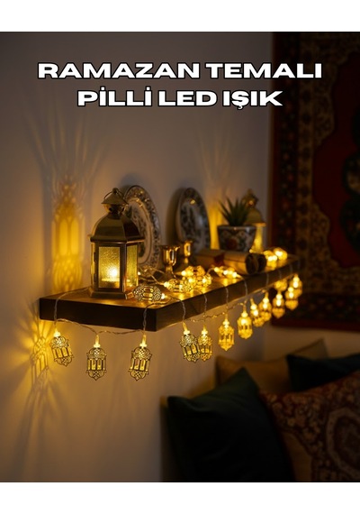 Pilli Altın Fenerli Ramazan Işıkları Dekoratif Led Zincir