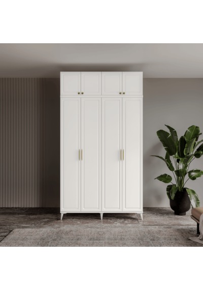Guneystore Milas Gold 4 Kapaklı %100 Mdf Ayaklı Yüklüklü Gardırop