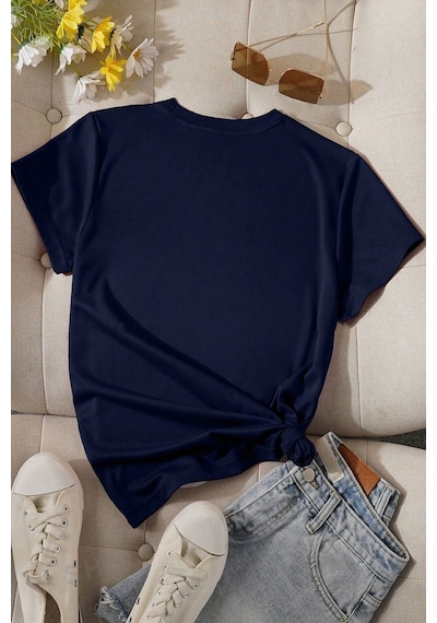 Uyguntarz Unisex Leopar Kalp Baskılı Oversize T-shirt Lacivert