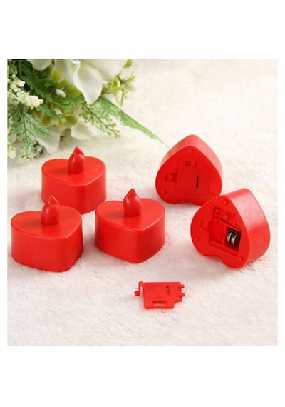 7 Adet Kırmızı Kalpli Ledli Mum, Tealight Mum Pilli, Led Işıklı, Kutlama, Doğum Günü, Kına, Düğün