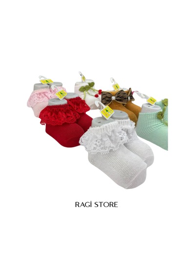 Ragi Store 6'lı Nakışlı Yenidoğan Bebek Çorap Karışık