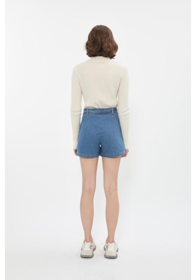 Banny Jeans Kadın Yüksek Bel Geniş Kesim Jean Şort Mavi