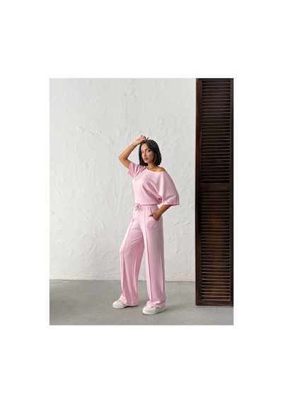 Meecy Kayık Yaka Kısa Kol İkili Takım Pembe Pembe