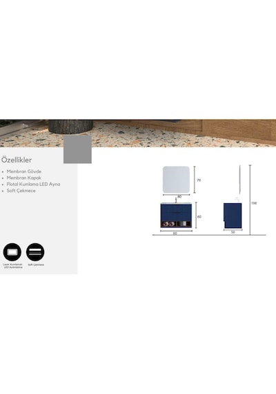 Evros Lidya 80 Cm Banyo Dolabı Lacivert