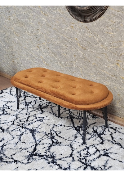 Zafir Ufo Oturak Bench - Siyah Boyalı Telli Ayak - Oturak - Bench - Puf - Yatak Ucu Pufu Turuncu