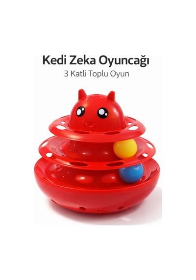 Hacıyatmaz Kedi Oyuncağı 3 Katlı Toplu Zeka Oyuncağı 20x21 Cm Devrilmez Interaktif Oyuncağı