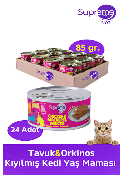 Supreme Cat Tavuk & Orkinos Kıyılmış Konserve Kedi Yaş Maması 24 x 85 G