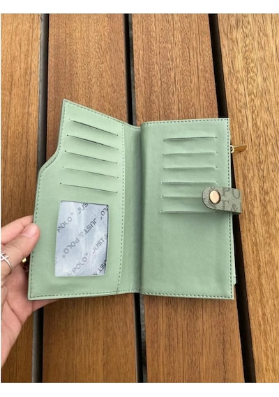Just Polo Kadın Orijinal Baskılı Büyük Boy El & Omuz Çantası Ve Cüzdanı Kombin Avp2180pc Shopper Yeşil