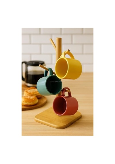 Doğal Bambu Kupa Bardak Askısı, 6'lı Stand 50cm