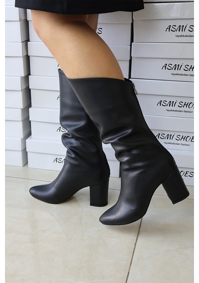 Asmi Shoes Kadın Kimber Siyah Körüklü 7 Cm Topuklu Arkadan Fermuarlı Sivri Burun Kalın Topuk Çizme Asmi Shoes Kadın Kimber Siyah Körüklü 7 Cm Topuklu Arkadan Fermuarlı Sivri Burun Kalın Topuk Çizme