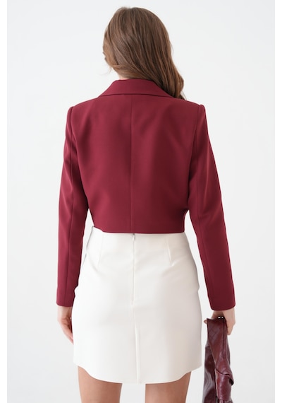 Bordo Kruvaze Crop Blazer Ceket Bordo