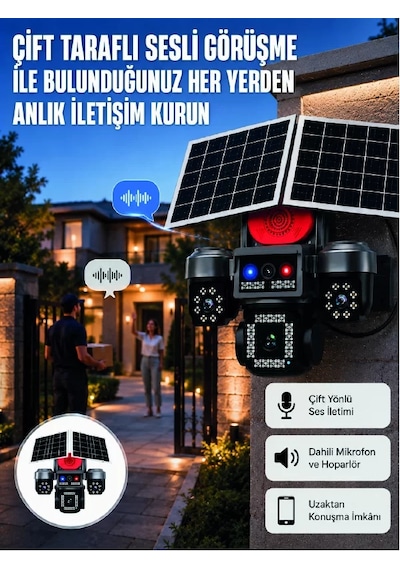 Led Projektörlü Sirenli Güneş Enerjili Akıllı Güvenlik Kamerası 39538453