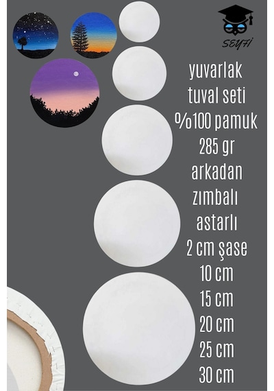 Yuvarlak Tuval Seti %100 Pamuk 285 Gr Arkadan Zımbalı Astarlı 2 Cm Şase 5 Adet