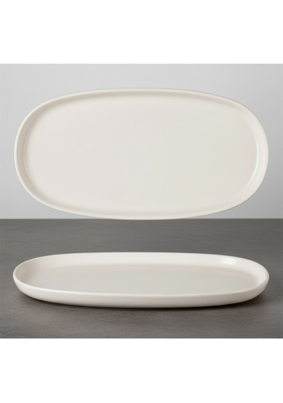 6 Kişilik Nodric Kenar Oval Kayık Salata Tabağı 25cm Krem Rengi