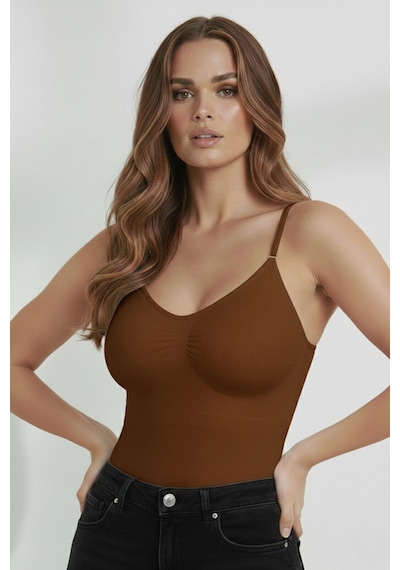 Mistirik Mamey Örme Kumaş Yapılı Toparlayıcı Çıtçıtlı Bluz Kahve Renk7