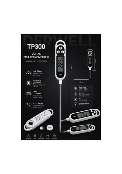 Dijital Tp300 Mutfak Termometresi Bebek Maması, Süt Ve İçecek Sıcaklığı Ölçüm Cihazı Otomatik Kapanmalı Güvenli Isı Ölçer Ev Tipi Hassas Gıda Termometresi Pil Dahil Ekonomik Hızlı Ölçüm