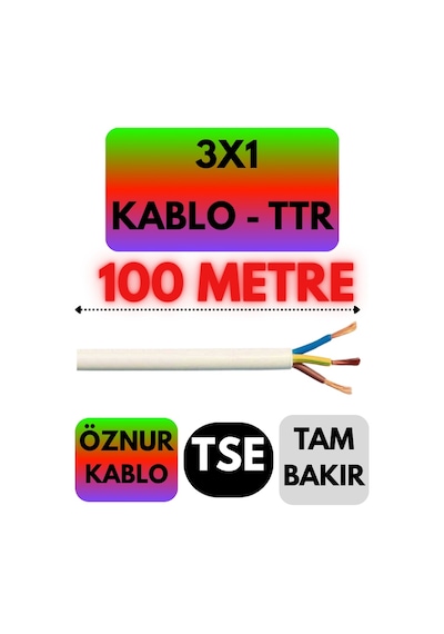 Öznur 3x1 Ttr Kablo Beyaz Metre Seçenekli - 100 Metre