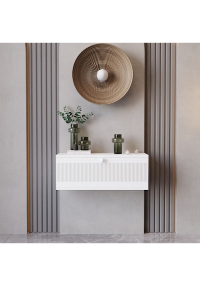 Melura Home 50 Cm Melura Dresuar %100 Mdf Kapaklı Duvara Monte Beyaz