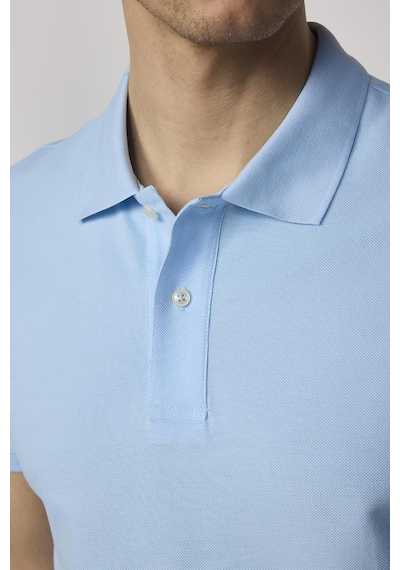 Tudors Erkek Slim Fit Dar Kesim Pamuklu Yumuşak Dokulu Serin Tutan Kumaş Düz Pike Mavi Polo Yaka Tişört-30768-Mavi