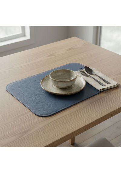 2 Adet Deri Lacivert Çift Taraflı Kenar Dikişli Amerikan Servis 33x44 Cm-kolay Silinebilir Supla