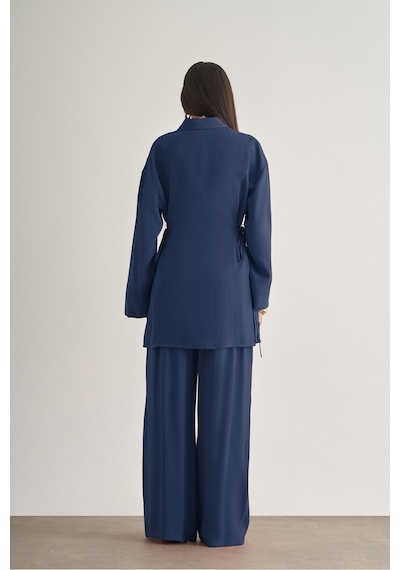 Mizalle Beli İpli Modal Karışımlı İndigo Mavi Rahat Pantolon Indigo