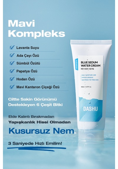Dashu Blue Sedum Water Yağ ve Nem Dengesi Sağlayan Hyalüronik Asitli Yoğun Nemlendirici Krem