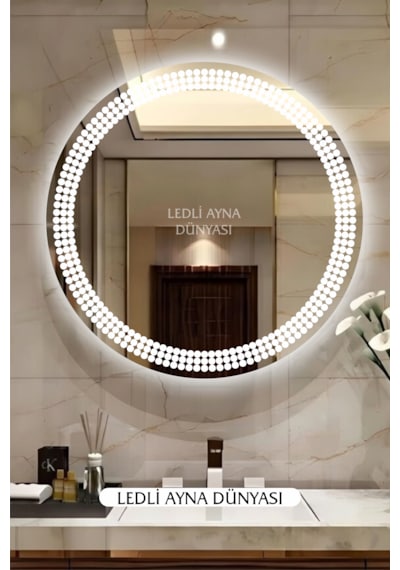 70 Cm Beyaz Işıklı Duvar Banyo Antre Makyaj Ledli Ayna Beyaz - Gümüş