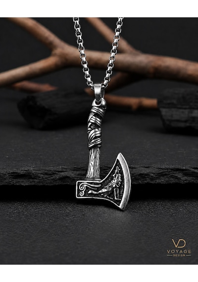 Paslanmaz Çelik Iskandinav Norse Gotik Tarz Viking Balta Erkek Kolye Antik Gümüş